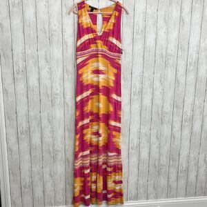 INC International Concepts Colorful V Neck Keyhole Flowy Summer Maxi Dress